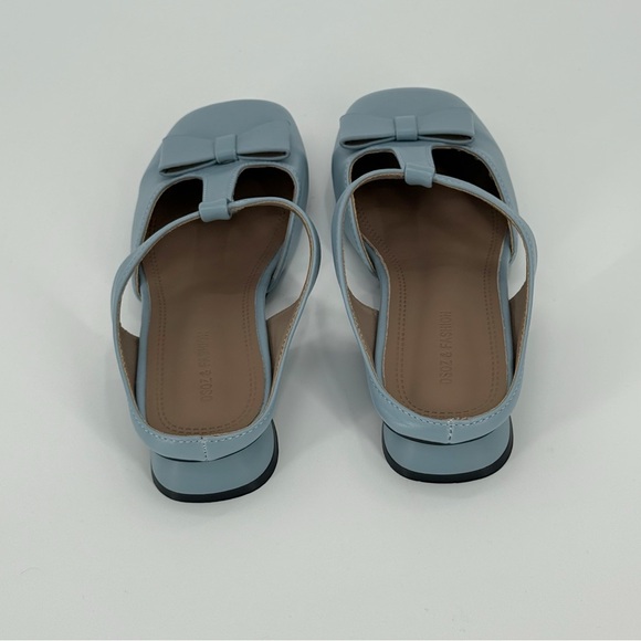 DSOZ & Fashion Blue Bow Slingback Flats EU 40 Square Toe Low Heel Mary Jane - Picture 8 of 16